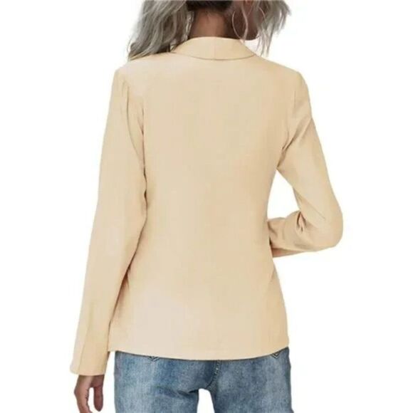 Women's V Neck Blazer Jacket Self Tie Knot Khaki or Beige - Picture 7 of 12